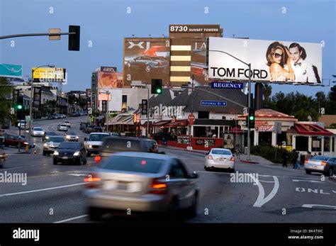 The Sunset Strip and billboards at dusk in West Hollywood, California ...