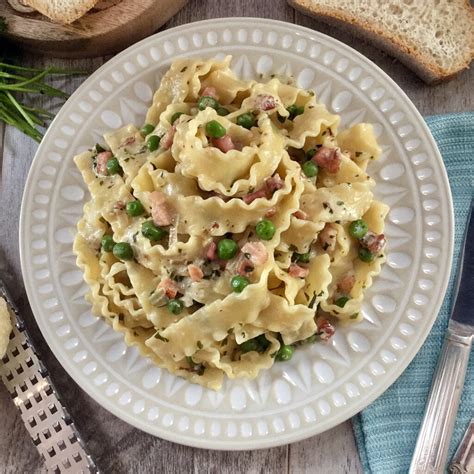 Pasta Ribbons with Peas, Pancetta & Pesto Recipe