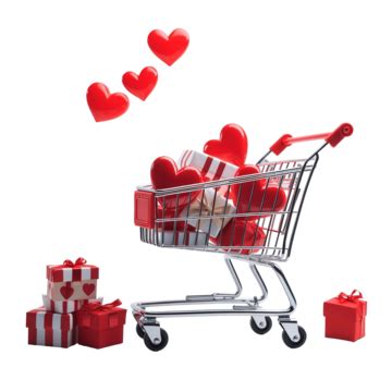 Shopping Trolley With Gift Box Red Hearts Valentine S Day Shopping ...