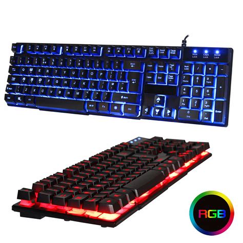 RGB LED Gaming Keyboard USB Wired 7 Color Illuminated Backlit Blue/Red ...