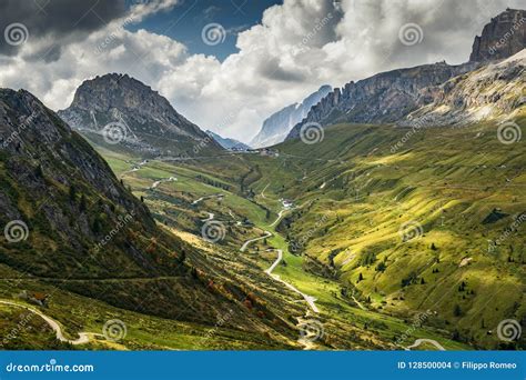 Dolomites pass pordoi stock photo. Image of mountain - 128500004