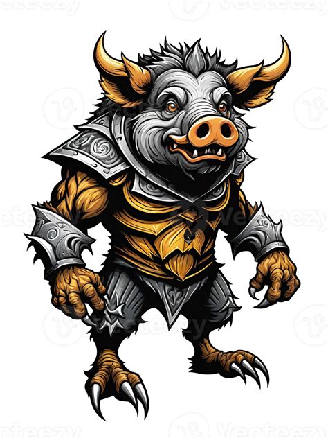 AI generated Wild boar mascot with armor costume design illustration on transparent background ...