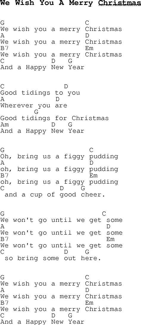 Christmas Carol/Song lyrics with chords for We Wish You A Merry Christmas