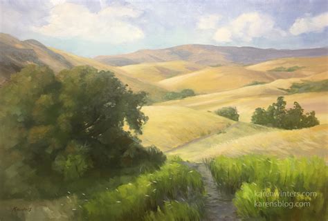 California Golden Rolling Hills Paintings by Karen Winters