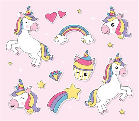 Cute Unicorn Sticker Pack 4954570 Vector Art at Vecteezy