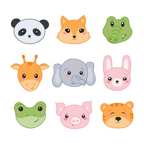 Cute baby animal with face cartoon. Vector illustration in hand-drawn style 6457530 Vector Art ...