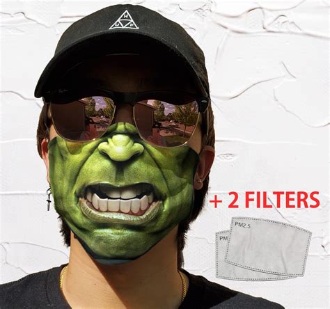 Hulk Face Mask With TWO Filters and Pocket Super Hero Face Mask ...