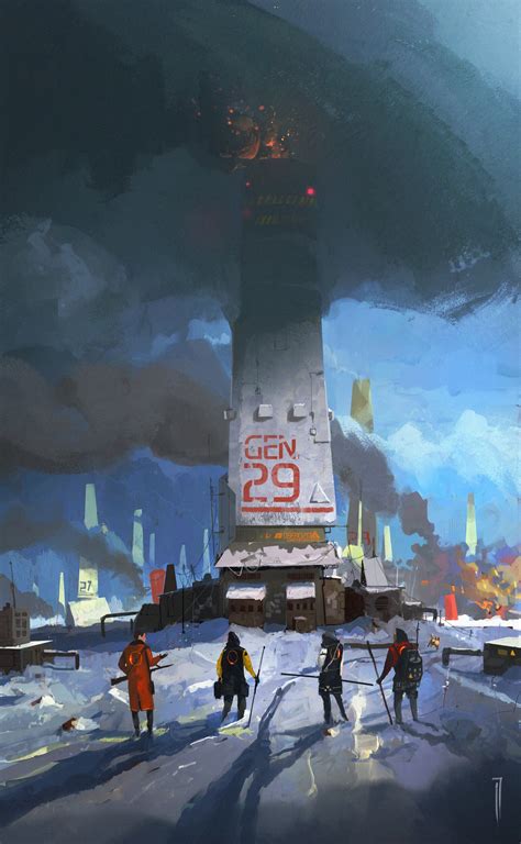 smoke, nature, Ismail Inceoglu, concept art, men, ship, tower, clothes ...