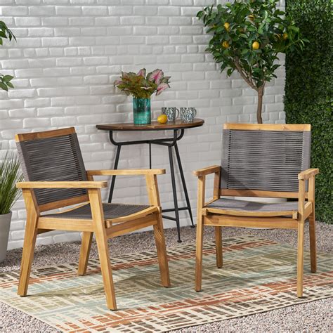 Outdoor Acacia Wood Dining Chair with Rope Seating (Set of 2) - NH0963 ...