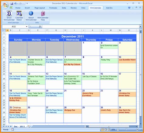 Excel Weekly Calendar Template