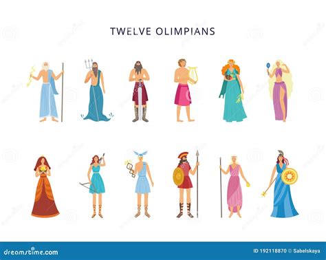 Twelve Olympians of Greek Gods and Goddesses, Flat Vector Illustration Isolated. Stock Vector ...