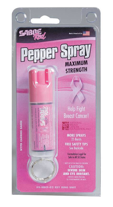 SABRE RED Pepper Spray, Key Ring, Pink - 20W586|KR-NBCF-02 - Grainger