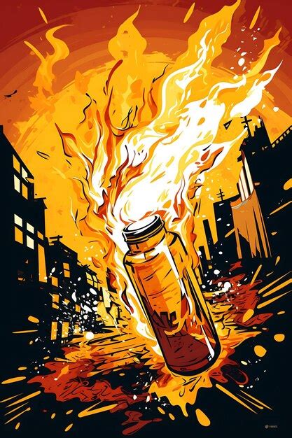 Premium AI Image | Molotov Cocktail Explosion in a Protest Scene Warm Tones of Poster Design 2D ...