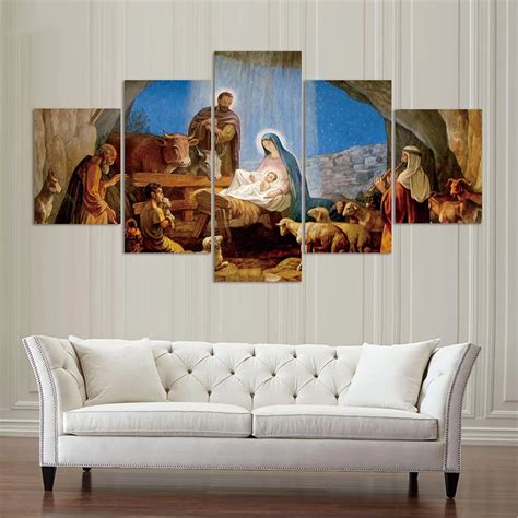 Unframed Living Room Home Decor Painting Poster 5 Panels Birth Of Christian Jesus Modern Canvas ...