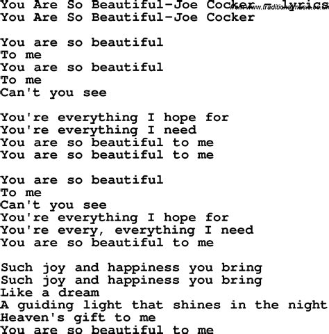 Love Song Lyrics for:You Are So Beautiful-Joe Cocker