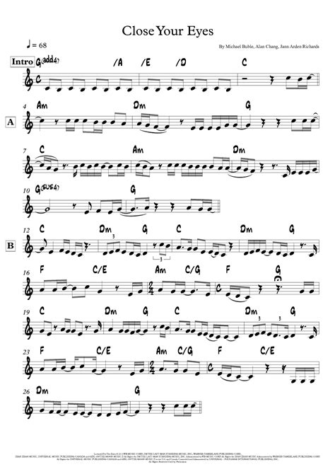 Close Your Eyes (arr. Lef Germenlis) by Michael Buble Sheet Music for Lead Sheet / Fake Book at ...