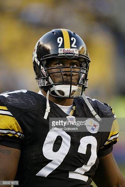 Linebacker James Harrison of the Pittsburgh Steelers on the field ...