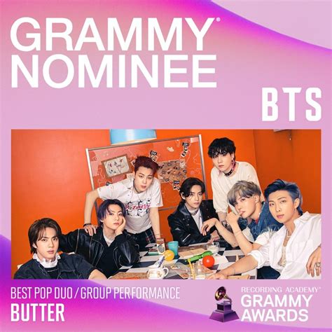 BTS Receives 2nd GRAMMY Nomination For Best Pop Duo/Group Performance With "Butter" — US BTS ARMY