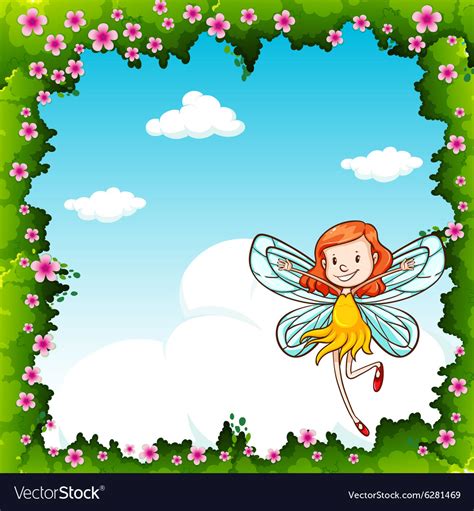 Border design with fairy flying in the sky Vector Image