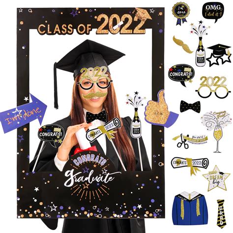 Buy 15 Pieces Graduation Photo Booth Props with Class of 2022 Large ...