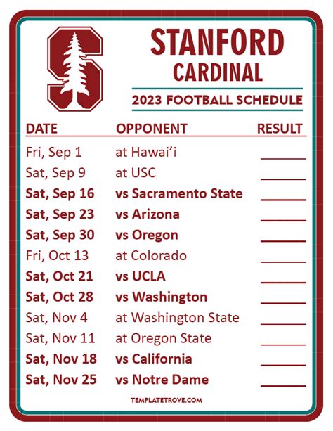 Printable 2023 Stanford Cardinal Football Schedule