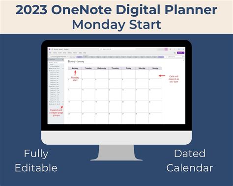 Onenote 2023 Digital Planner With Stickers Monday Start - Etsy