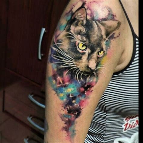 Galaxy Cat Watercolor Tattoo - Viraltattoo