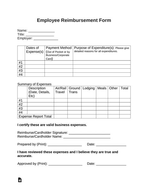 Reimbursement Form Template Word