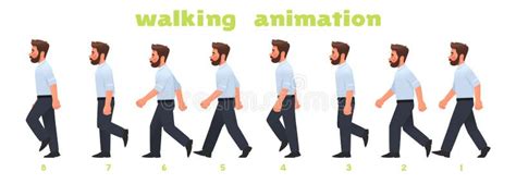 Man Character Walking Animation. Businessman Walks, a Step by Step Cycle of Pictures Stock ...