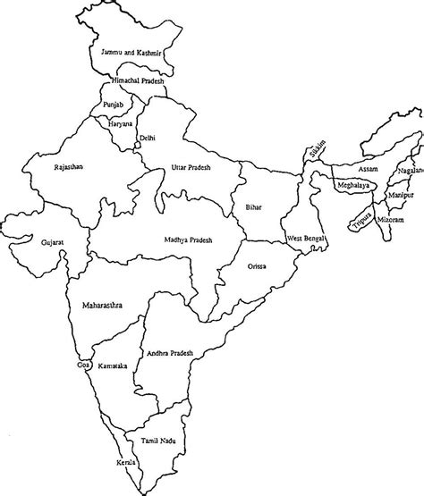 Physical map of India black and white - India physical map black and ...