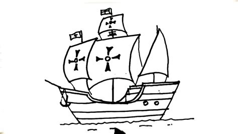 How to draw La Santa María,Ship of Christopher Columbus- in easy steps for beginners - YouTube