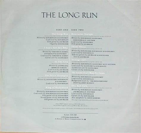 EAGLES The Long Run Album Cover Gallery & 12" Vinyl LP Discography ...