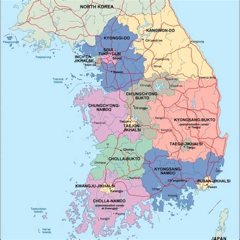 south korea political map. Eps Illustrator Map | Vector World Maps