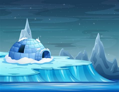 Desenho de um iceberg com um iglu | Vetor Premium