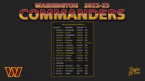 2022-2023 Washington Commanders Wallpaper Schedule