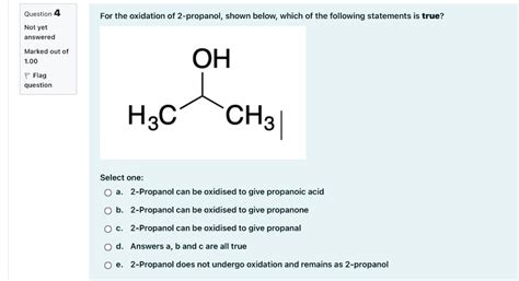 Solved Question 4 For the oxidation of 2-propanol, shown | Chegg.com