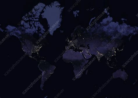 World at night, satellite image - Stock Image - C057/5805 - Science Photo Library