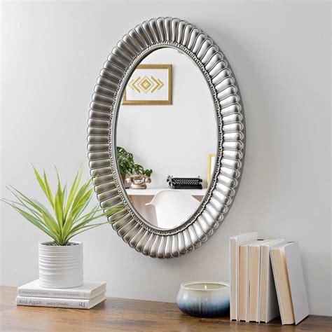 Ribbed Silver Oval Wall Mirror | Kirklands | Modern mirror wall, Mirror wall living room, Black ...