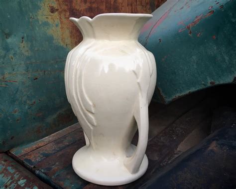 Vintage Matte White Pottery Vase with Handles Stamped USA 48, Wedding ...