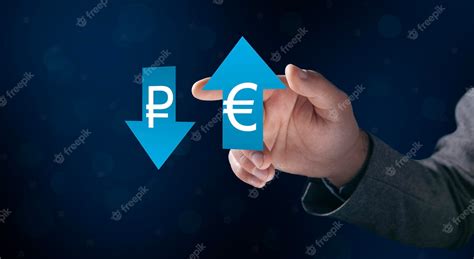 Premium Photo | Ruble and Euro exchange rate with up and down arrows Man tapping on the screen