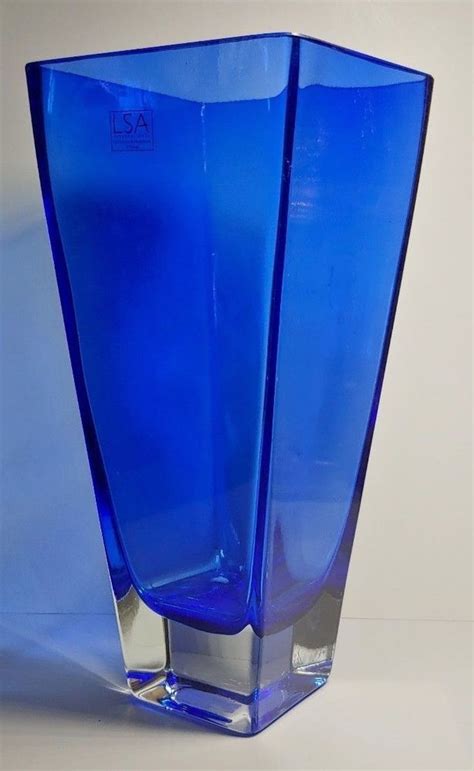 11.5" Blue Glass Vase LSA International Handcrafted Mouthblown Poland Square #LSAInternational ...