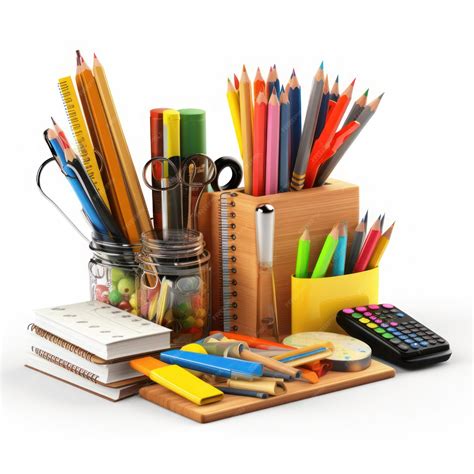 Premium Photo | School supplies on a wooden table in the classroom