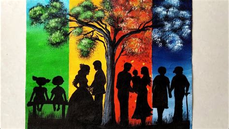 Four Seasons-4 Generation of life Acrylic Painting/ Step by StepAcrylic ... | Love canvas ...