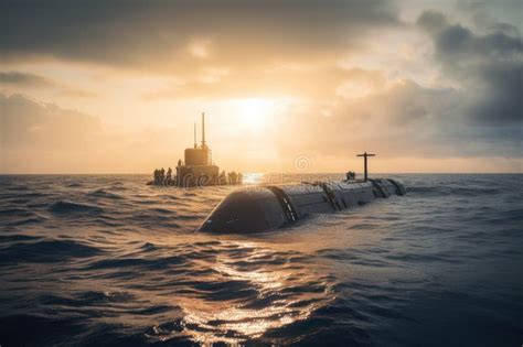 Submarine on the Rescue Mission, Searching for Survivors after Major Natural Disaster Stock ...