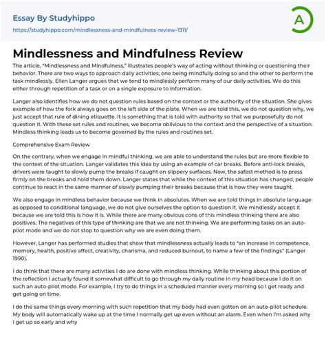 Mindlessness and Mindfulness Review Essay Example | StudyHippo.com