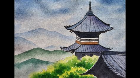 Watercolor painting of Japanese Temple Scene | Paint with David - YouTube