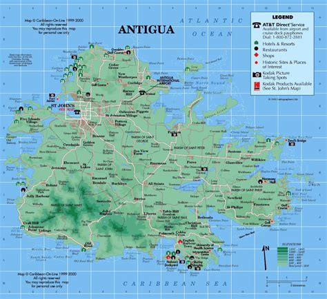 Detailed road and physical map of Antigua. Antigua detailed road and ...