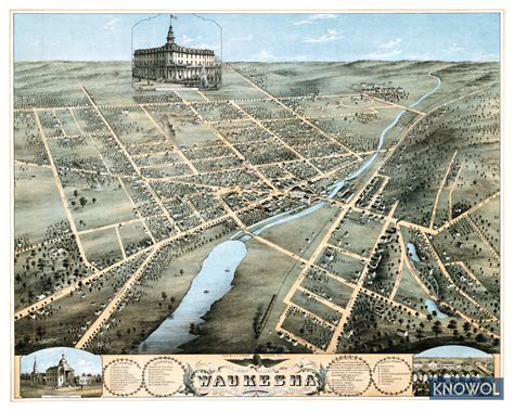 Historic old map of Waukesha, Wisconsin from 1874