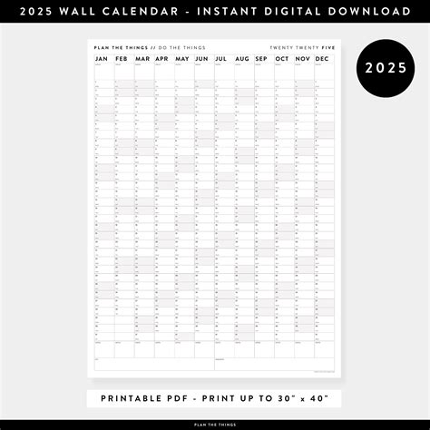 PRINTABLE 2025 Wall Calendar Digital PDF Instant Download - Etsy | Wall ...