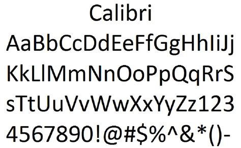 Font Alphabet Styles: Calibri